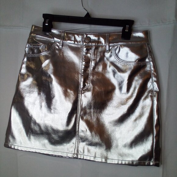 Loft Skirt Women 6 Faux Leather Short Metallic Silver - Picture 1 of 13